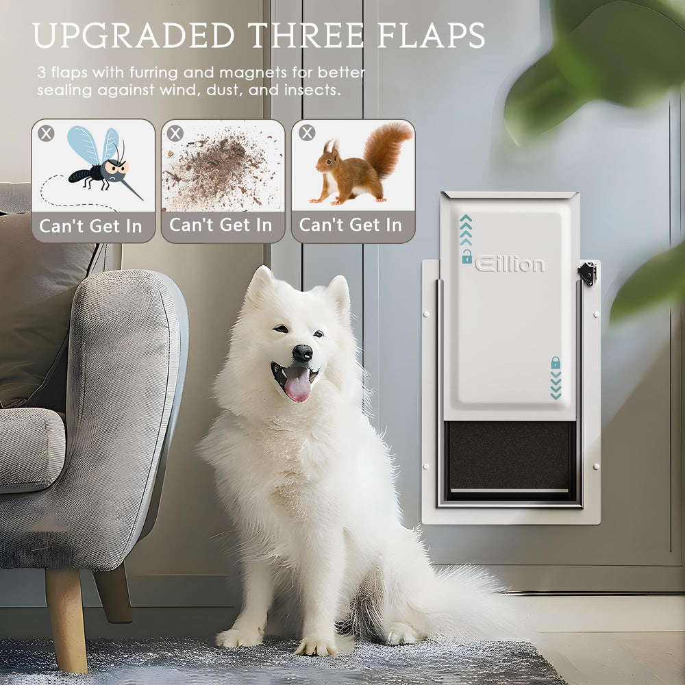 Eillion dog door magnetic seals minimize drafts and improve energy efficiency.