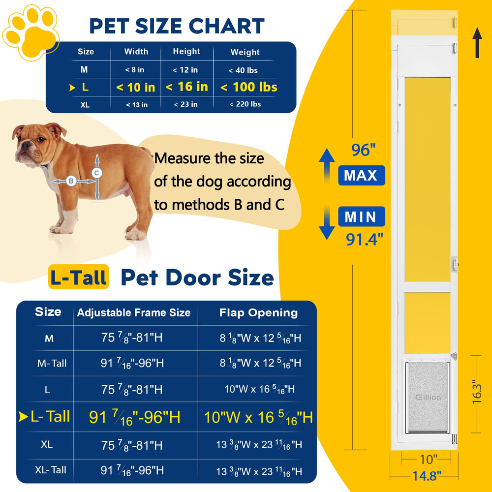 Eillion dog door for sliding glass doors demonstrates inward opening to save space.