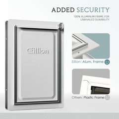 Eillion dog door with three flaps helps weatherproof entry for all seasons.
