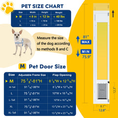 Eillion height-adjustable door showing range from 75 7/8 to 81 inches for standard patios.