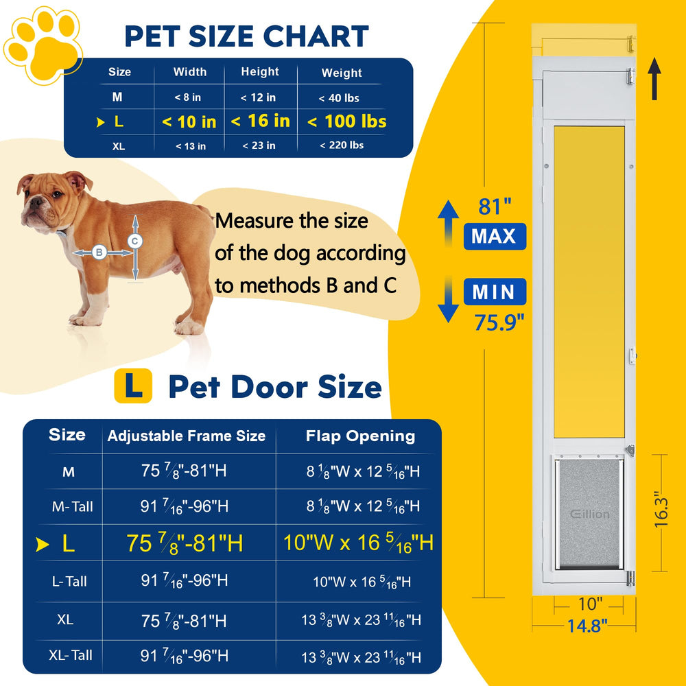 Eillion large dog door for right-side sliding glass door showing outward swing