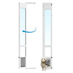 Eillion medium dog door installed on sliding glass door with inward opening for space efficiency.