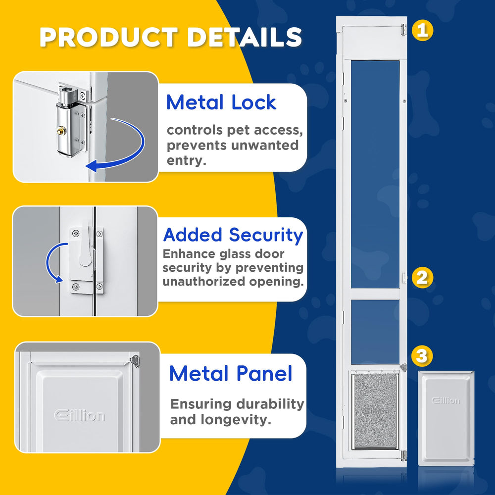 Eillion built-in safety lock provides added security while pets roam.