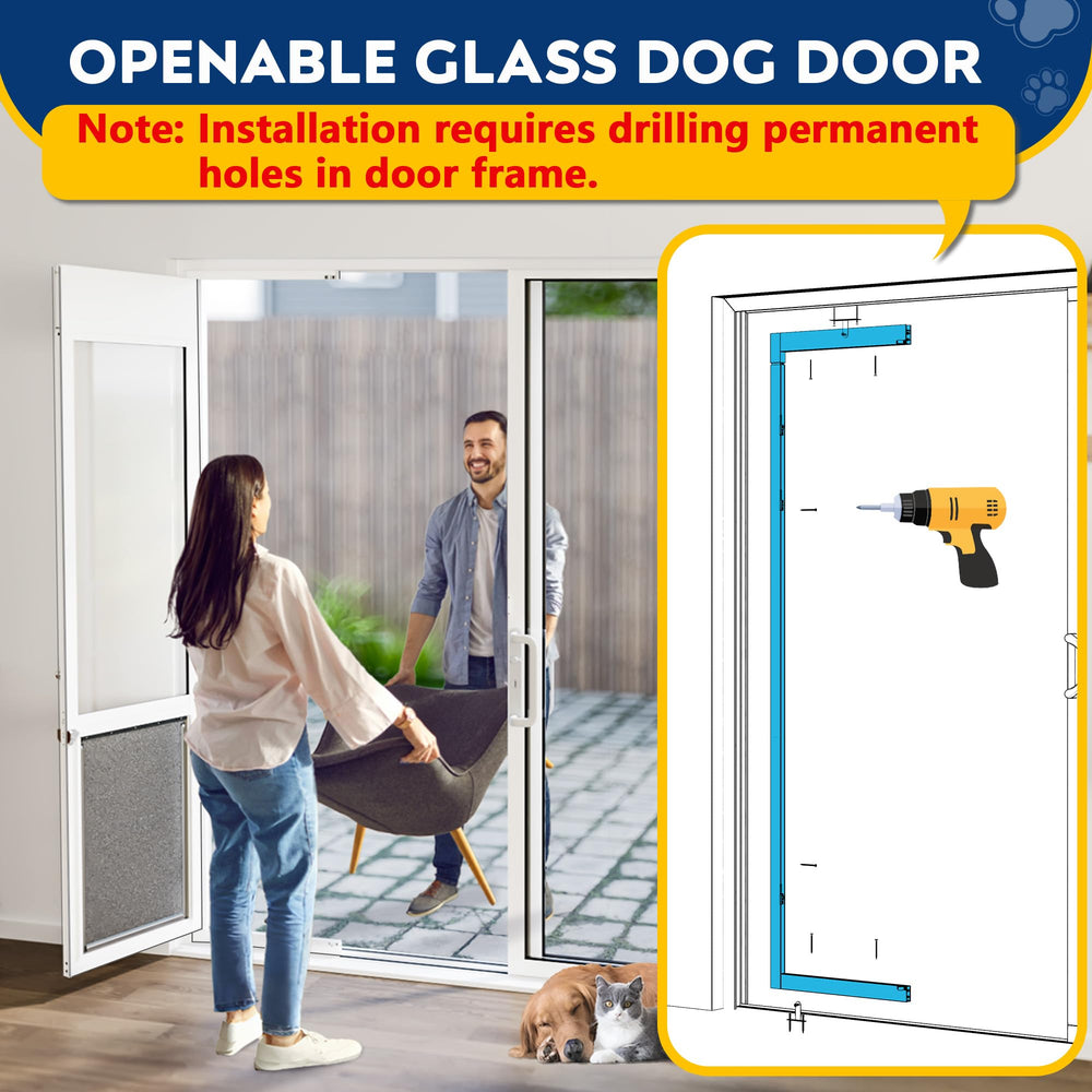 Eillion XLarge dog door height adjustment accommodates most sliding doors.