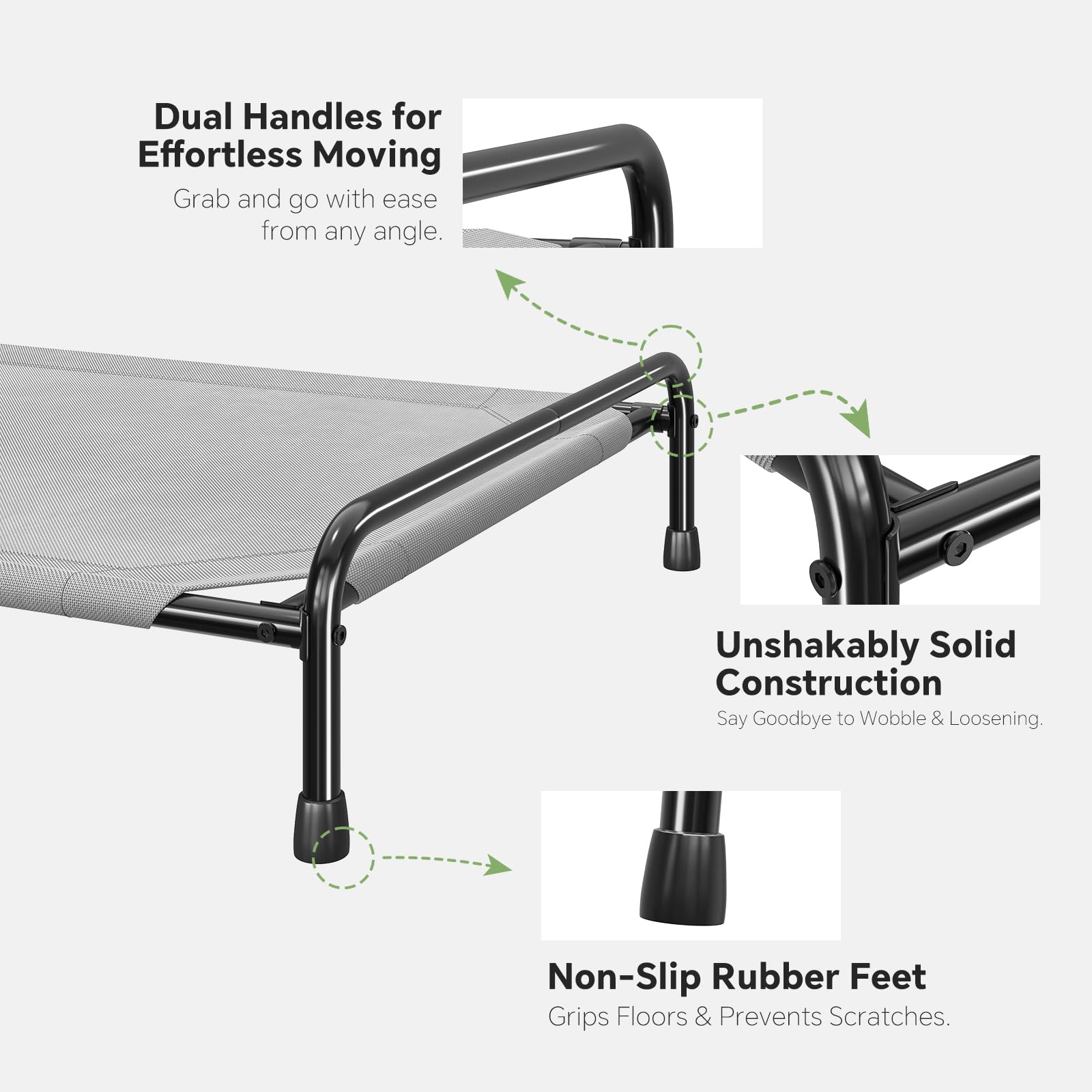 Ekisemio non-slip pads secure the bed on slippery floors.