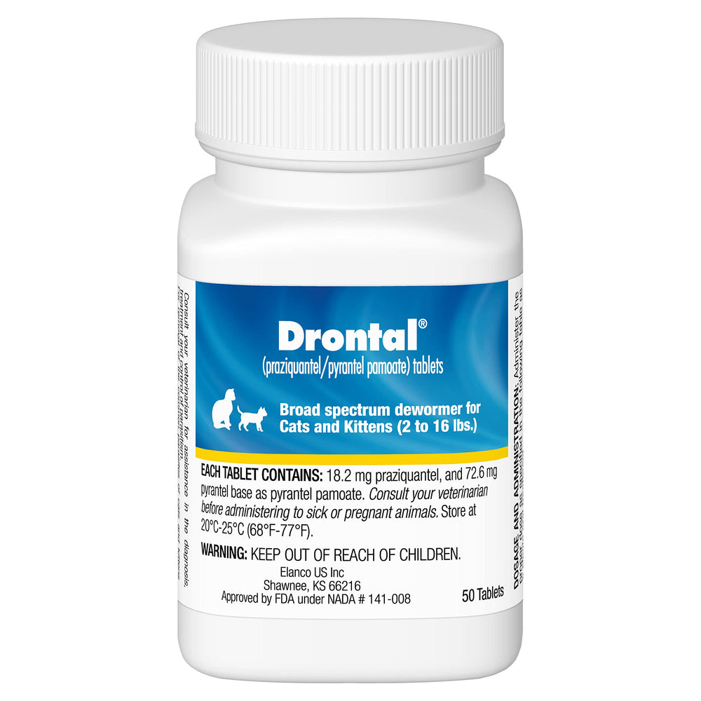 Elanco Drontal broad-spectrum tablets in package, easy dosing for cats and kittens.