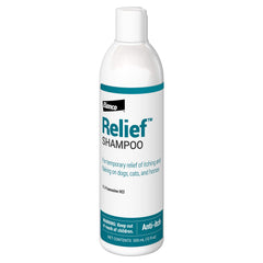 Elanco Relief Shampoo front label highlighting soap-free formula for pets' skin comfort