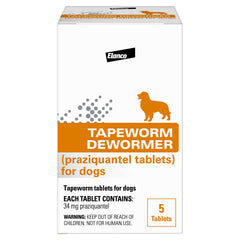 Elanco Tapeworm Dewormer tablets in bottle, easy dosing for dogs.