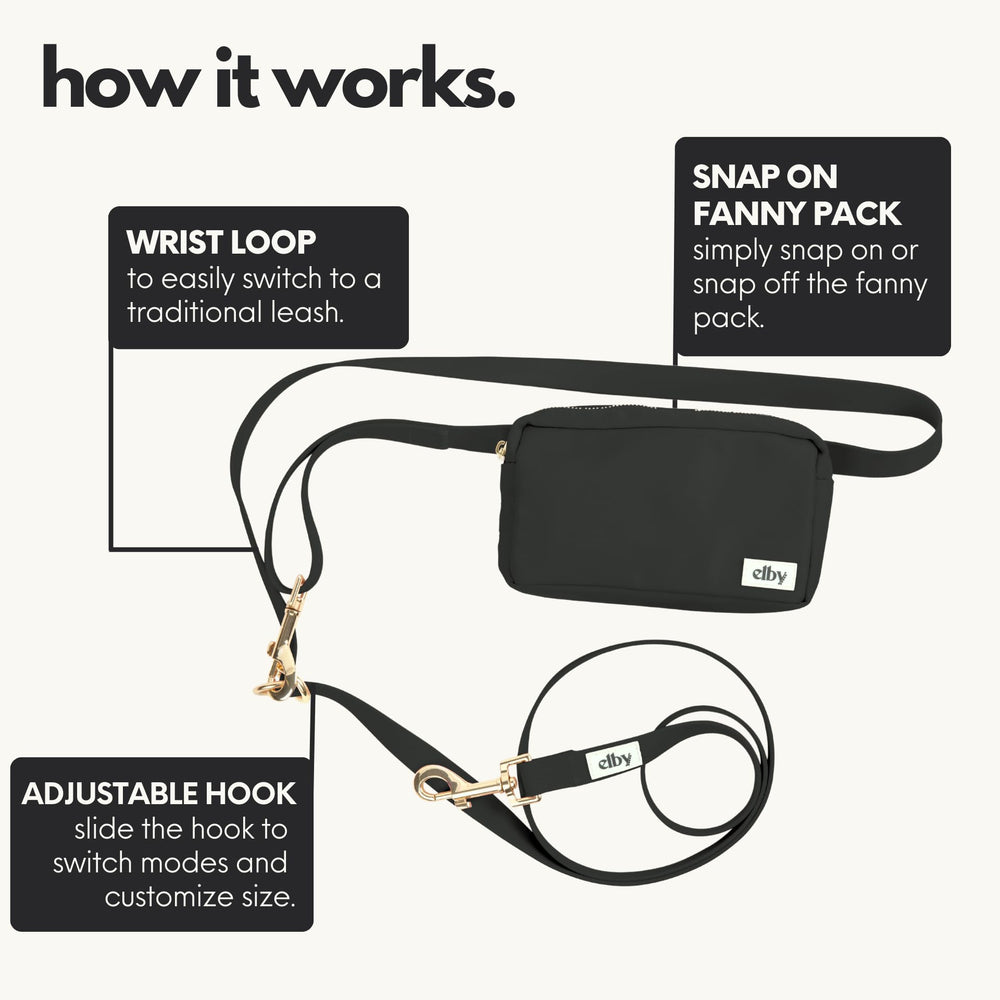 Elby waist leash mode offers flexible control during on-the-go training.