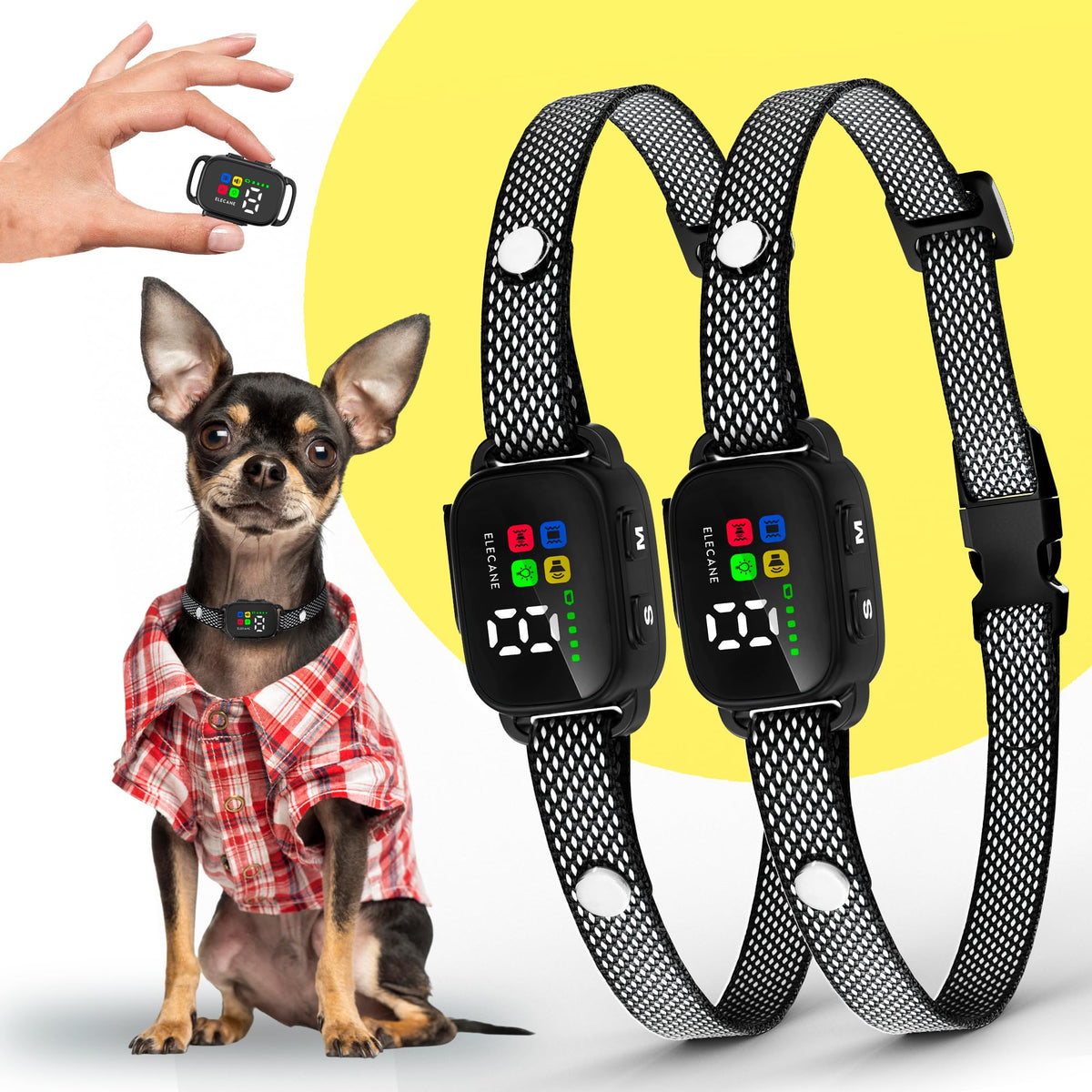 ELECANE 2-pack bark collar for small dogs, promoting calm walks