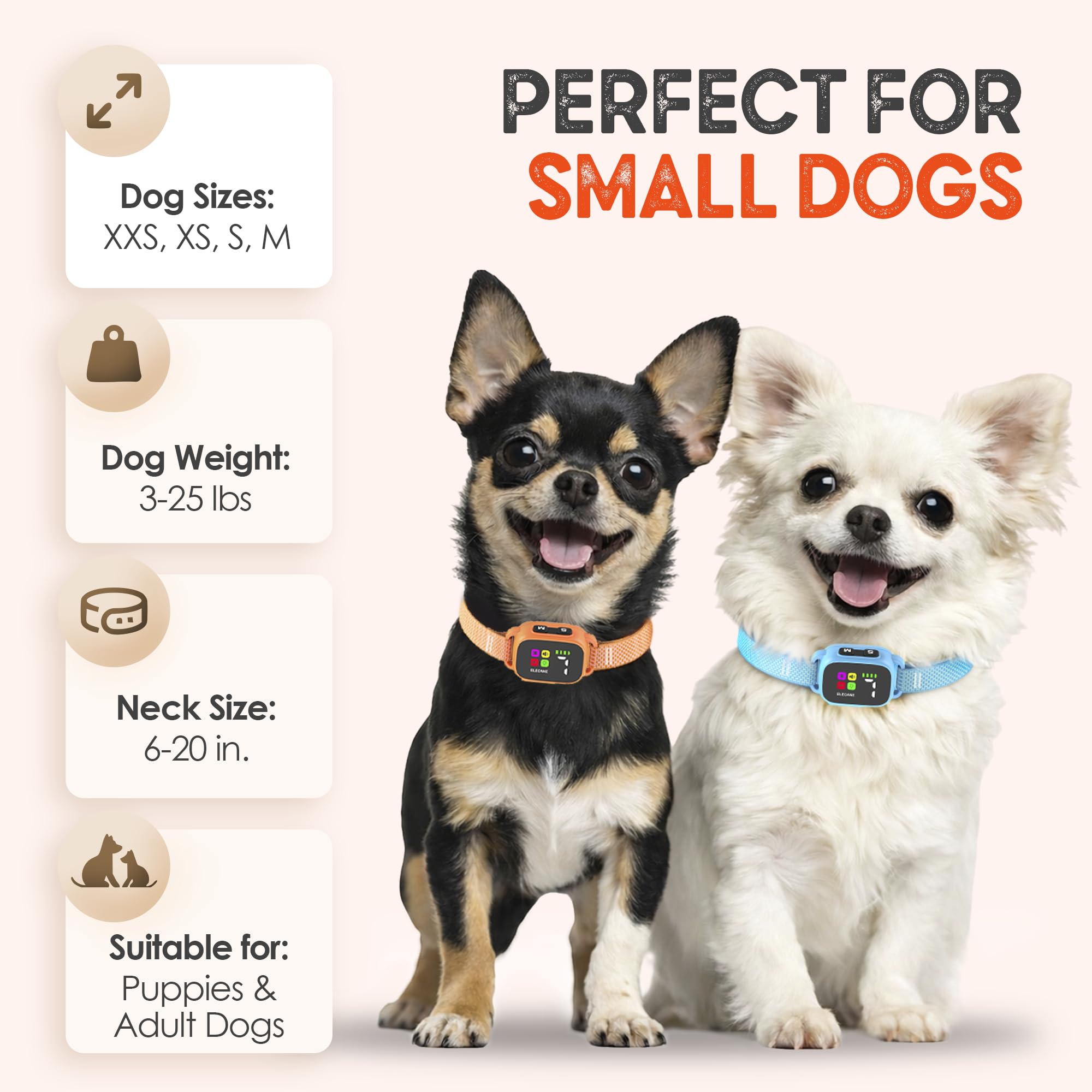 ELECANE Bark Collar with three modes of beep and vibration for flexible cues.