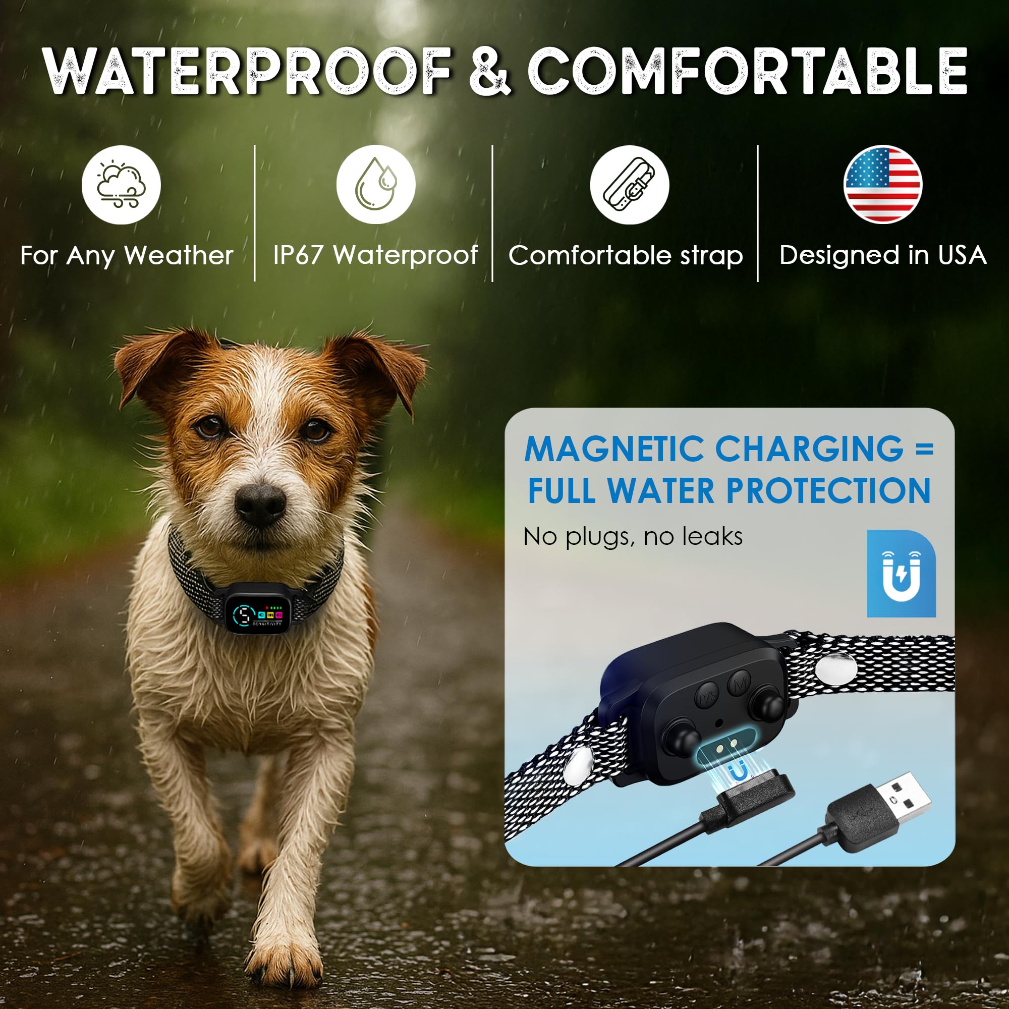 ELECANE bark collar adjustable nylon strap ensures secure all-day wear