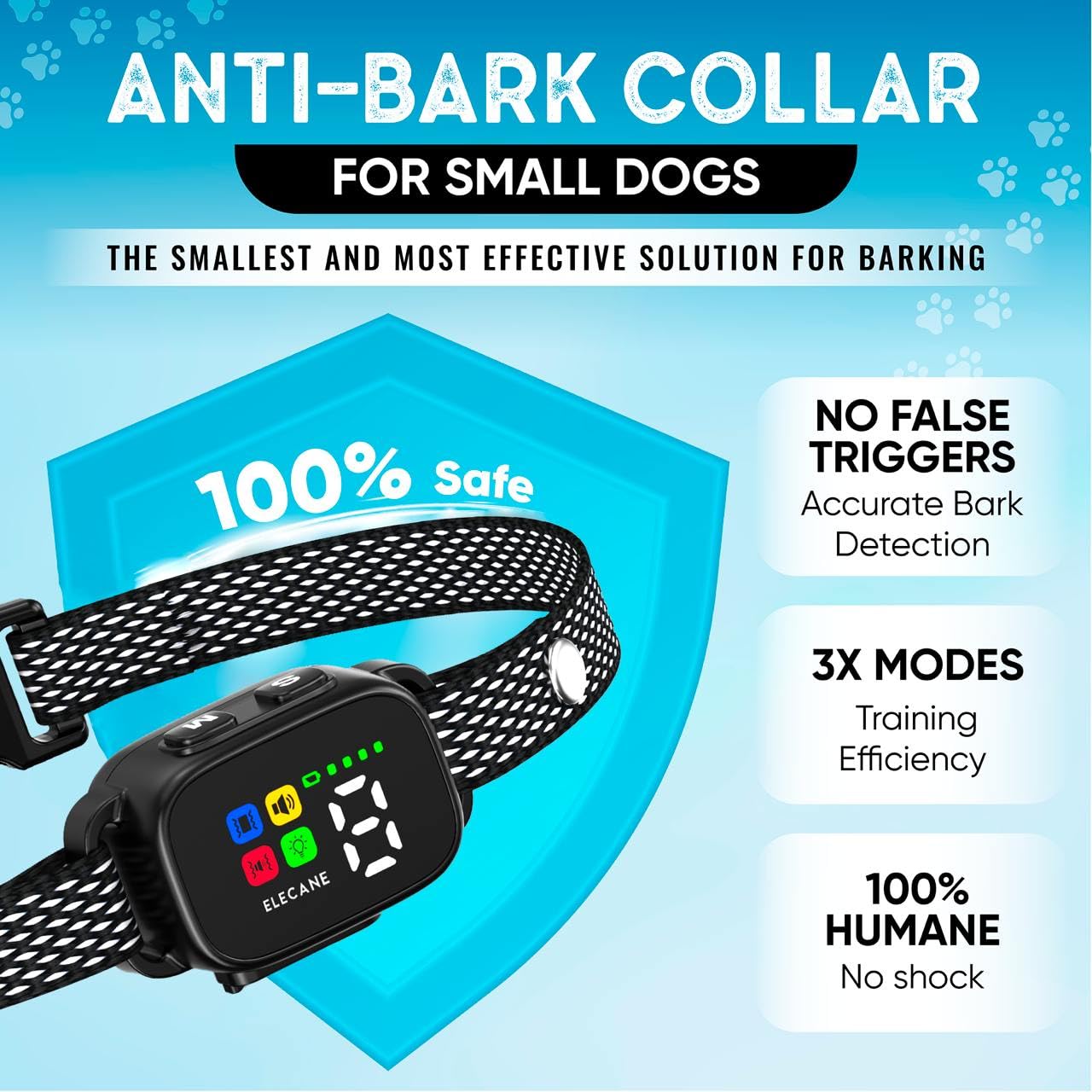 ELECANE no-shock bark collar, rechargeable and easy to use
