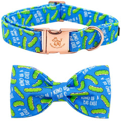 Elegant Little Tail Dill Pickles collar front view showing soft cotton and bow detail for everyday wear