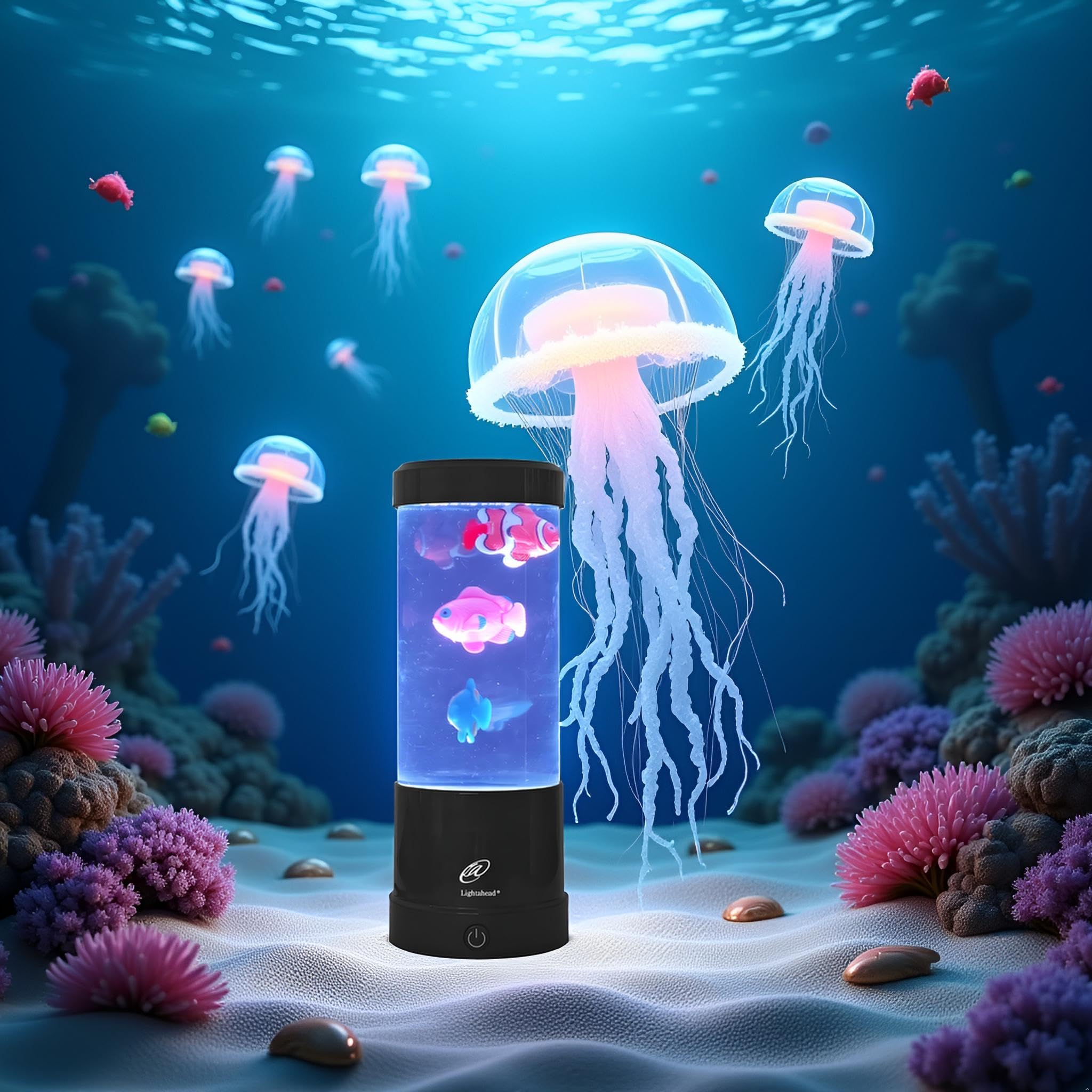Elegantoss Lightahead lamp demonstrates lifelike fish movement for soothing visuals.