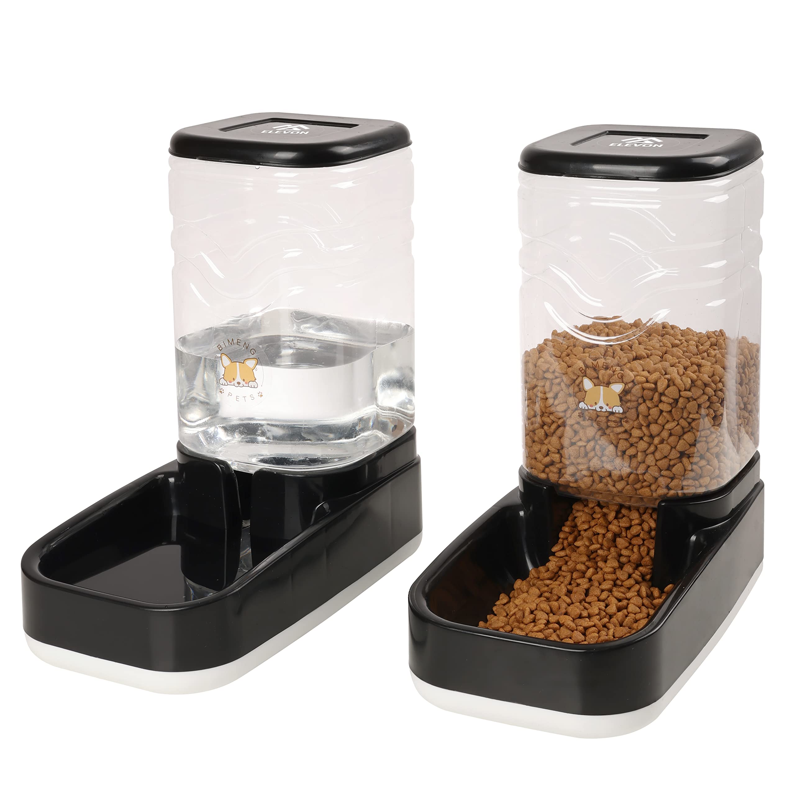 Elevon automatic feeder front view, sleek black design ideal for busy households.