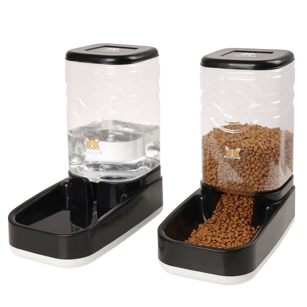 Elevon automatic feeder front view, sleek black design ideal for busy households.