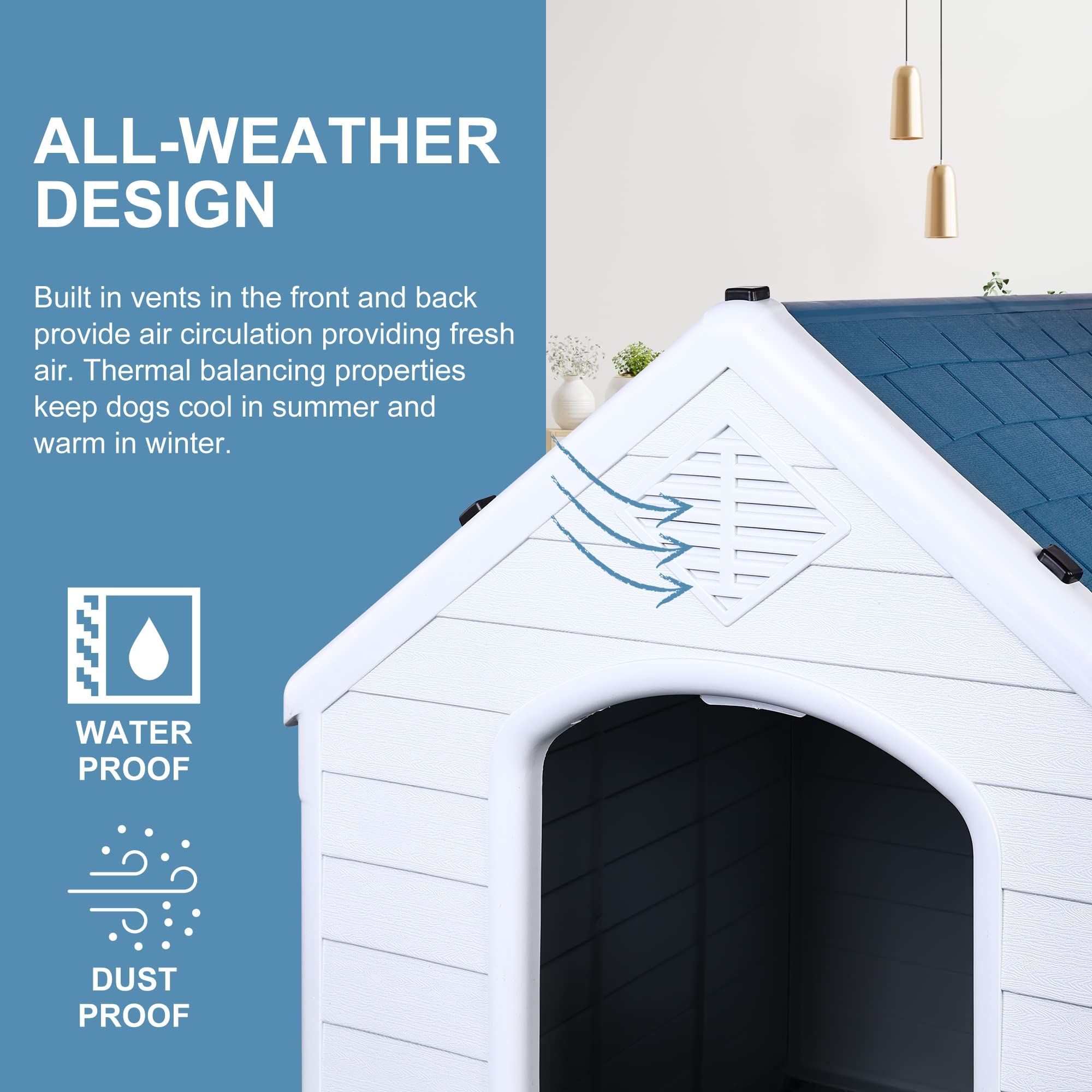 Elevon dog house air vents close-up for pet comfort and ventilation.