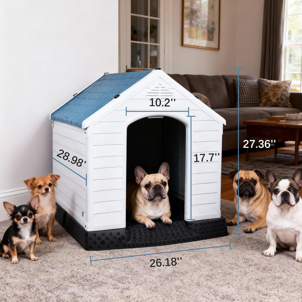 Elevon dog house assembly tools included image indicating quick setup.