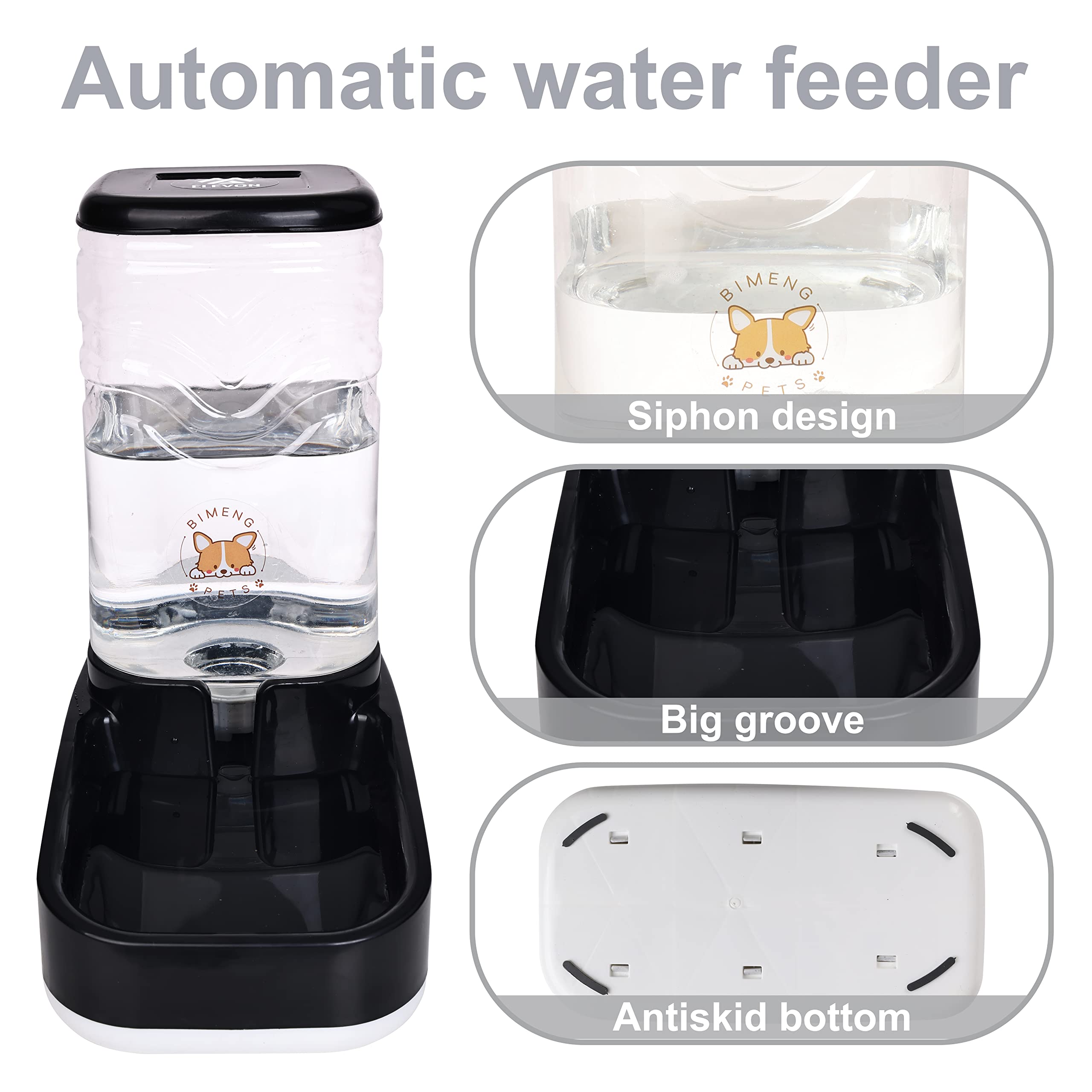 Elevon gravity food dispenser close-up, safe eco-friendly materials for pets.
