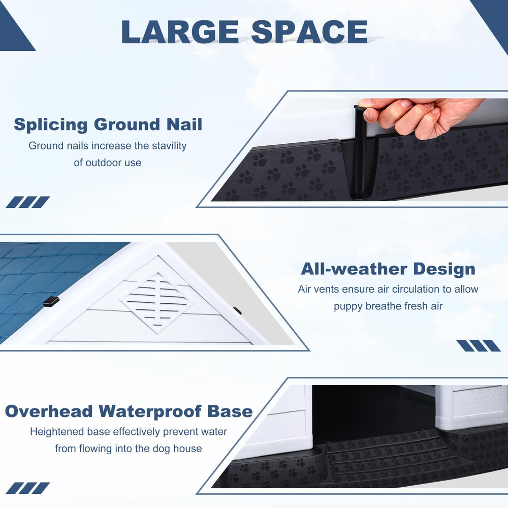 Elevon dog house air vents promote airflow for comfortable shelter.