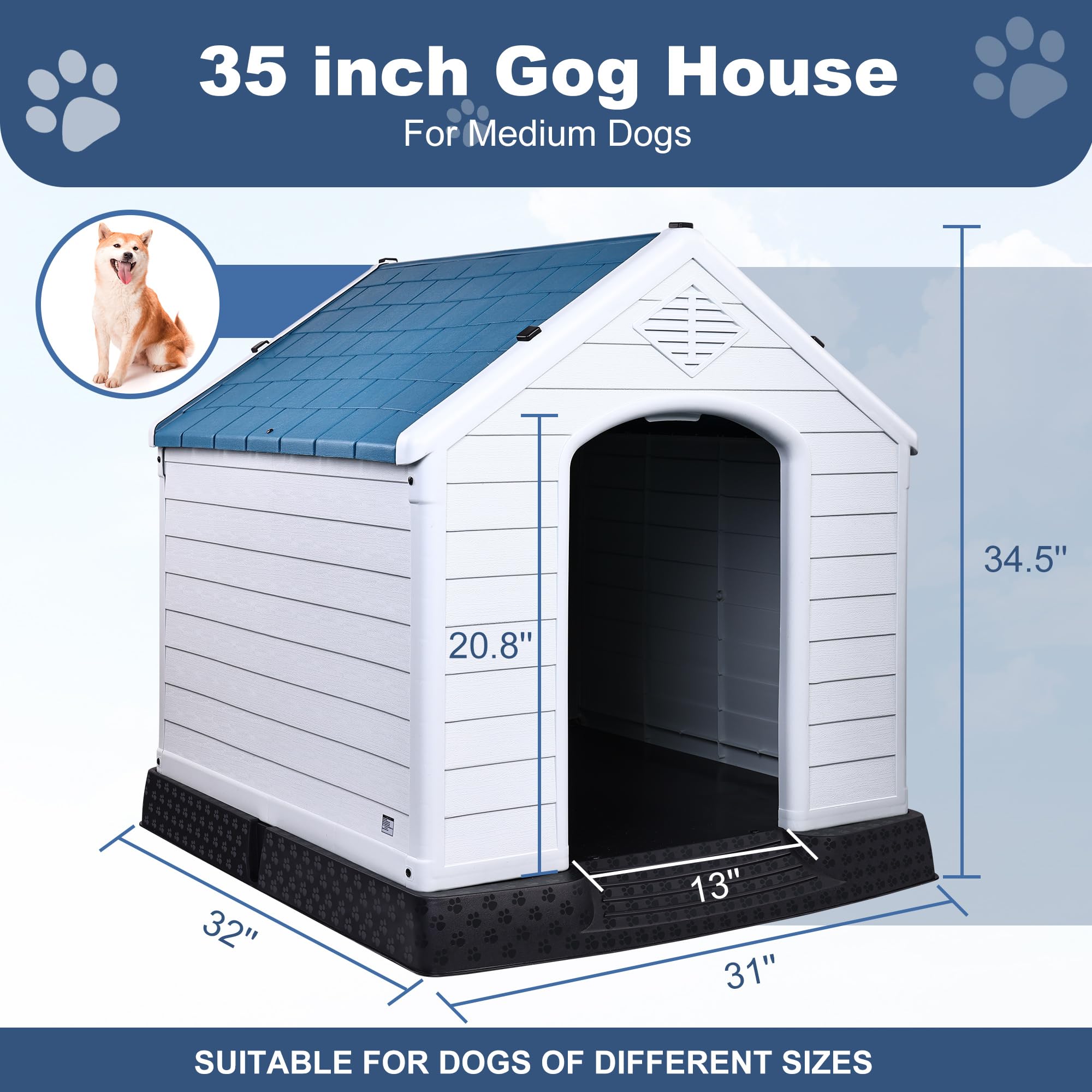 Elevon weather-resistant plastic dog house suits indoor and outdoor use.