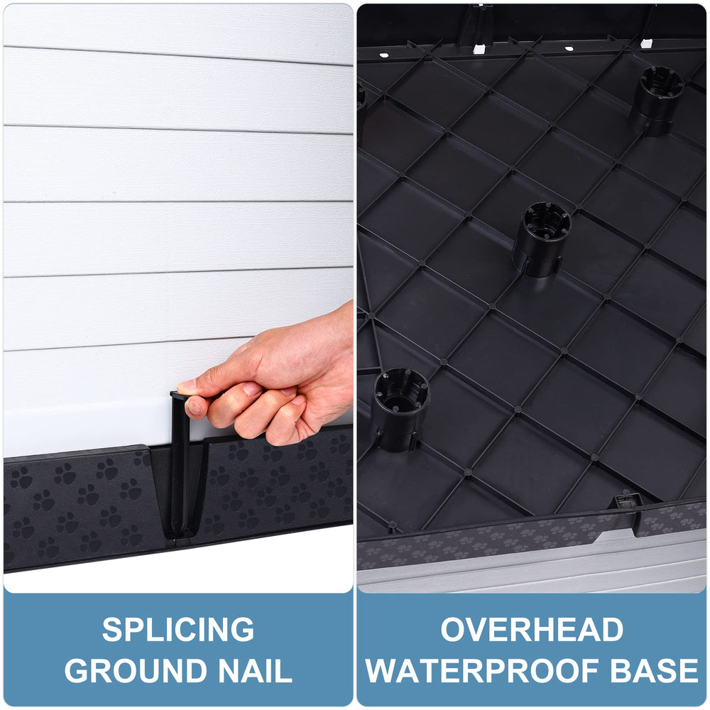 Elevon plastic dog house water-resistant materials showcase durability.