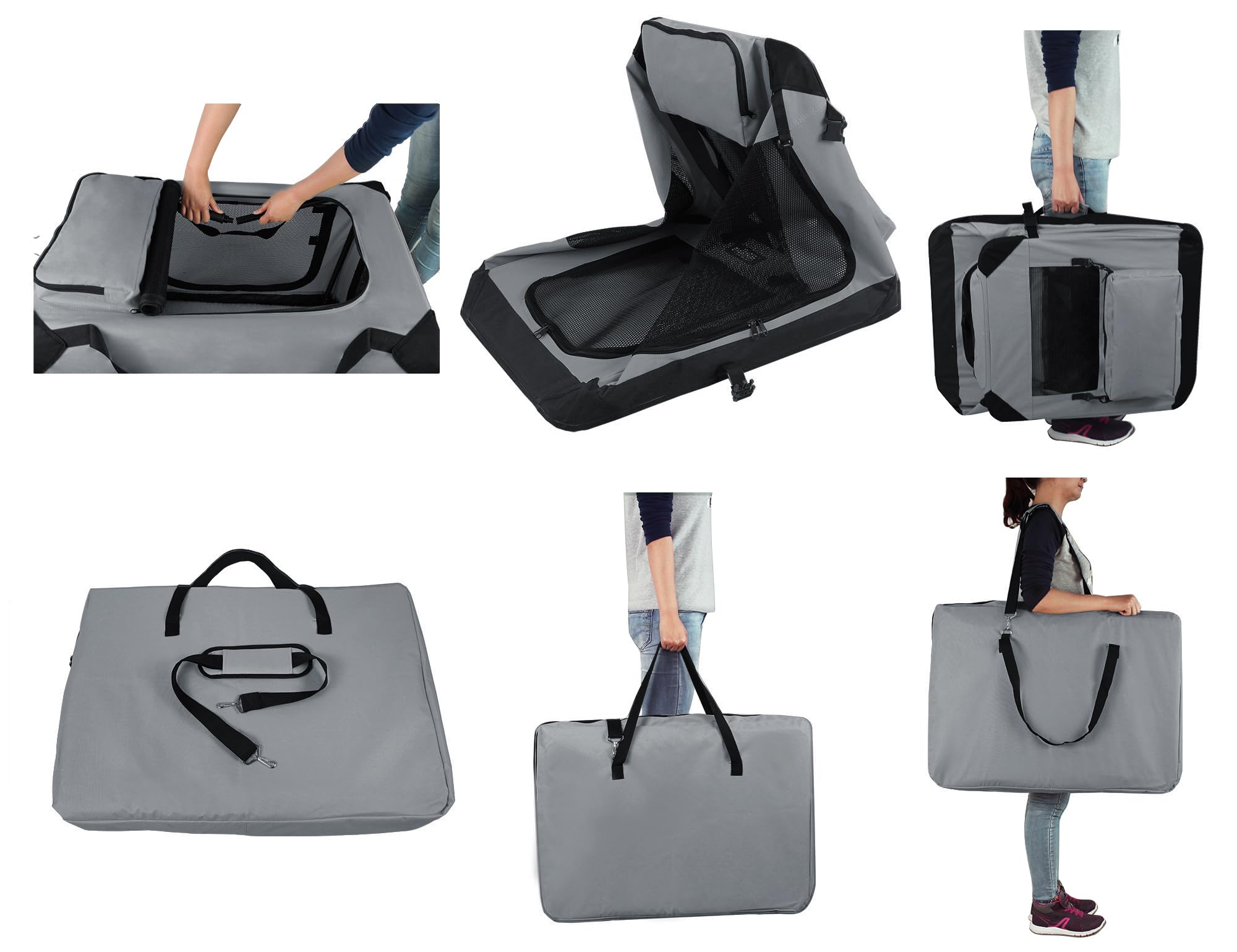 EliteField 3-Door folding soft dog crate carrying bag shown for easy travel and storage.