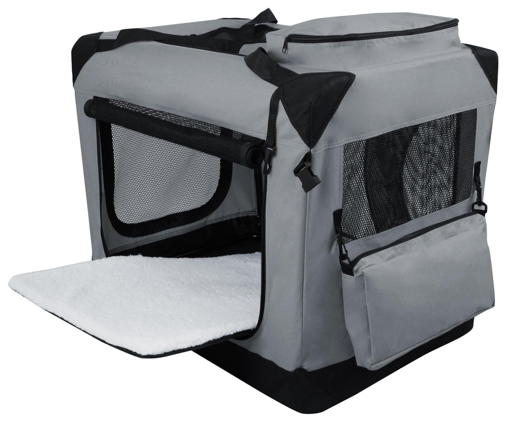 EliteField 3-Door folding soft dog crate front door enables easy entry with security.