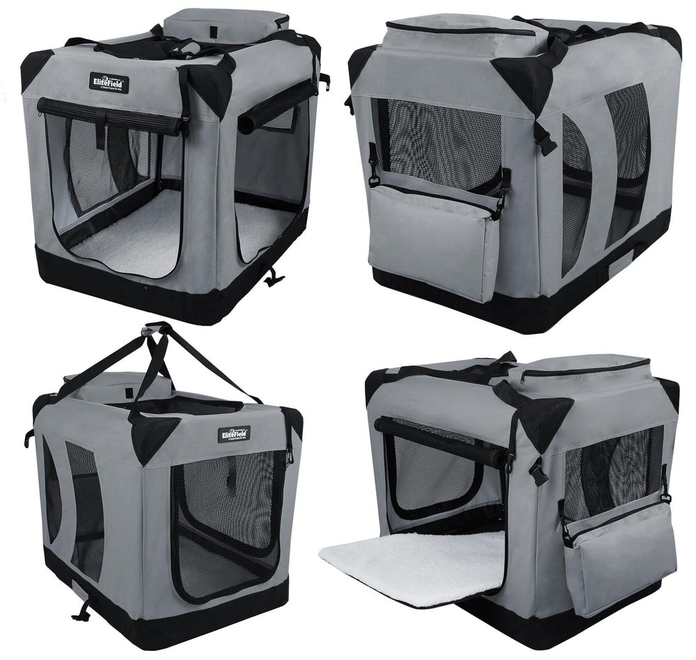 EliteField 3-Door folding soft dog crate side door allows versatile placement and breathability.