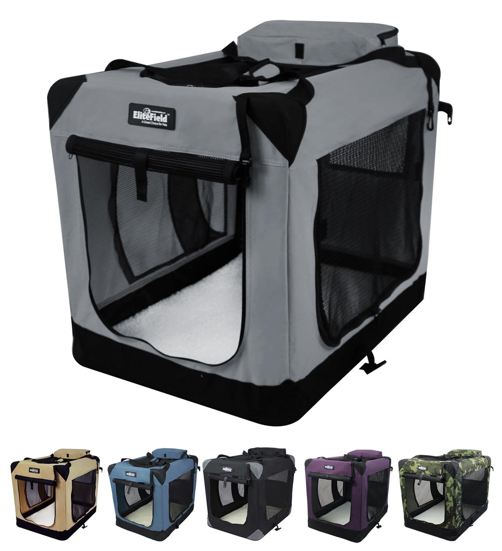 EliteField 3-Door folding soft dog crate top door offers quick access and ample ventilation.
