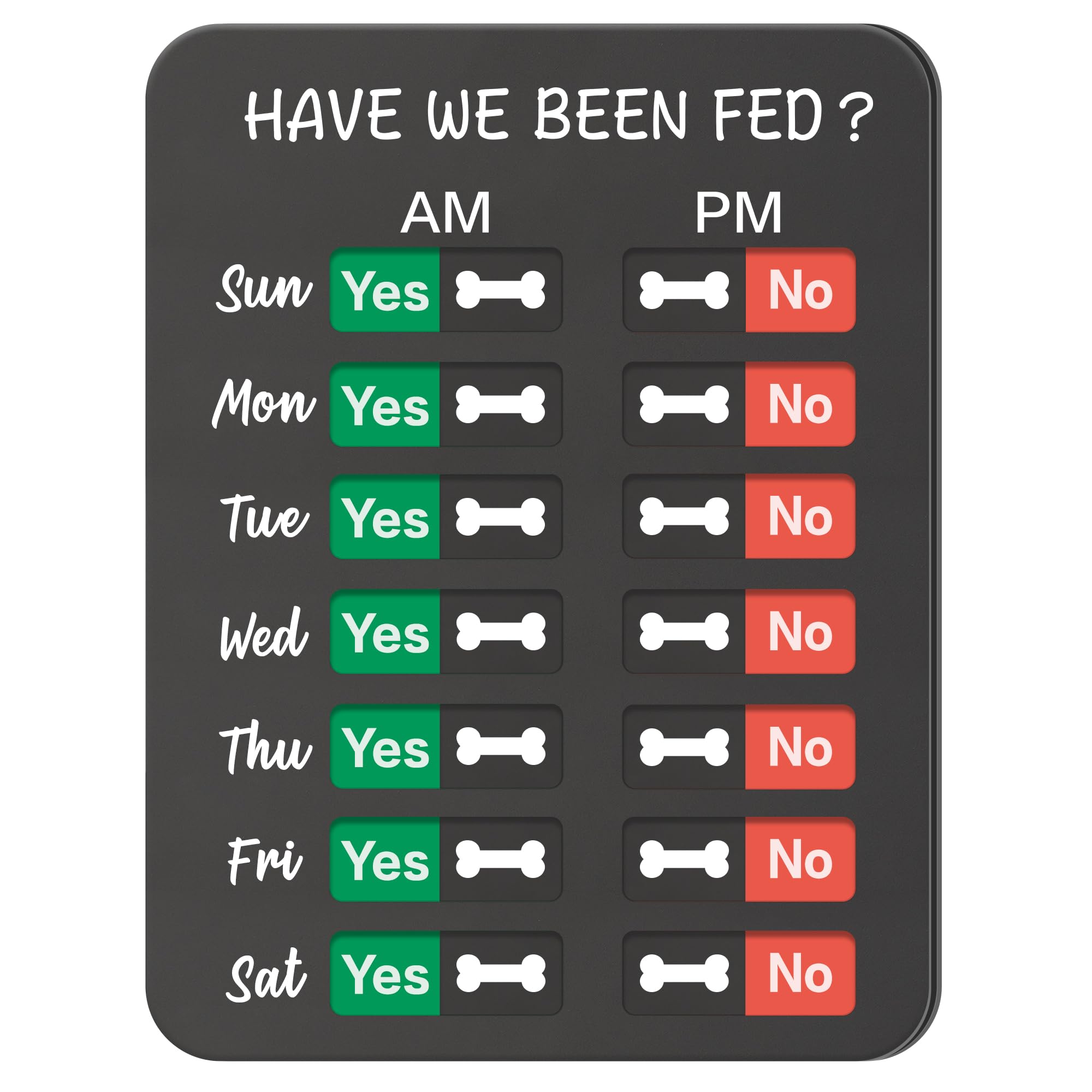EliteSign dog feeding reminder front view with AM/PM indicators for easy scheduling