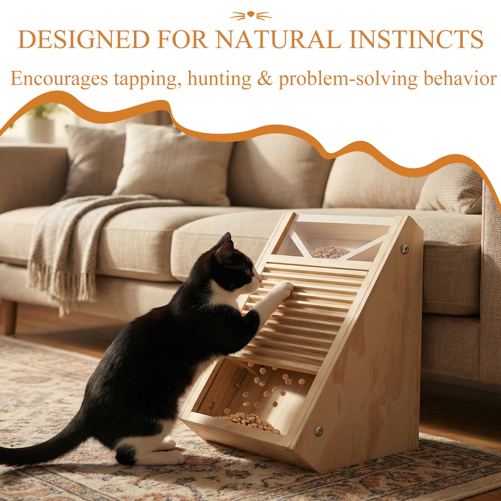 Elixique paw-activated reward panel encouraging indoor cats to tap and eat slowly.
