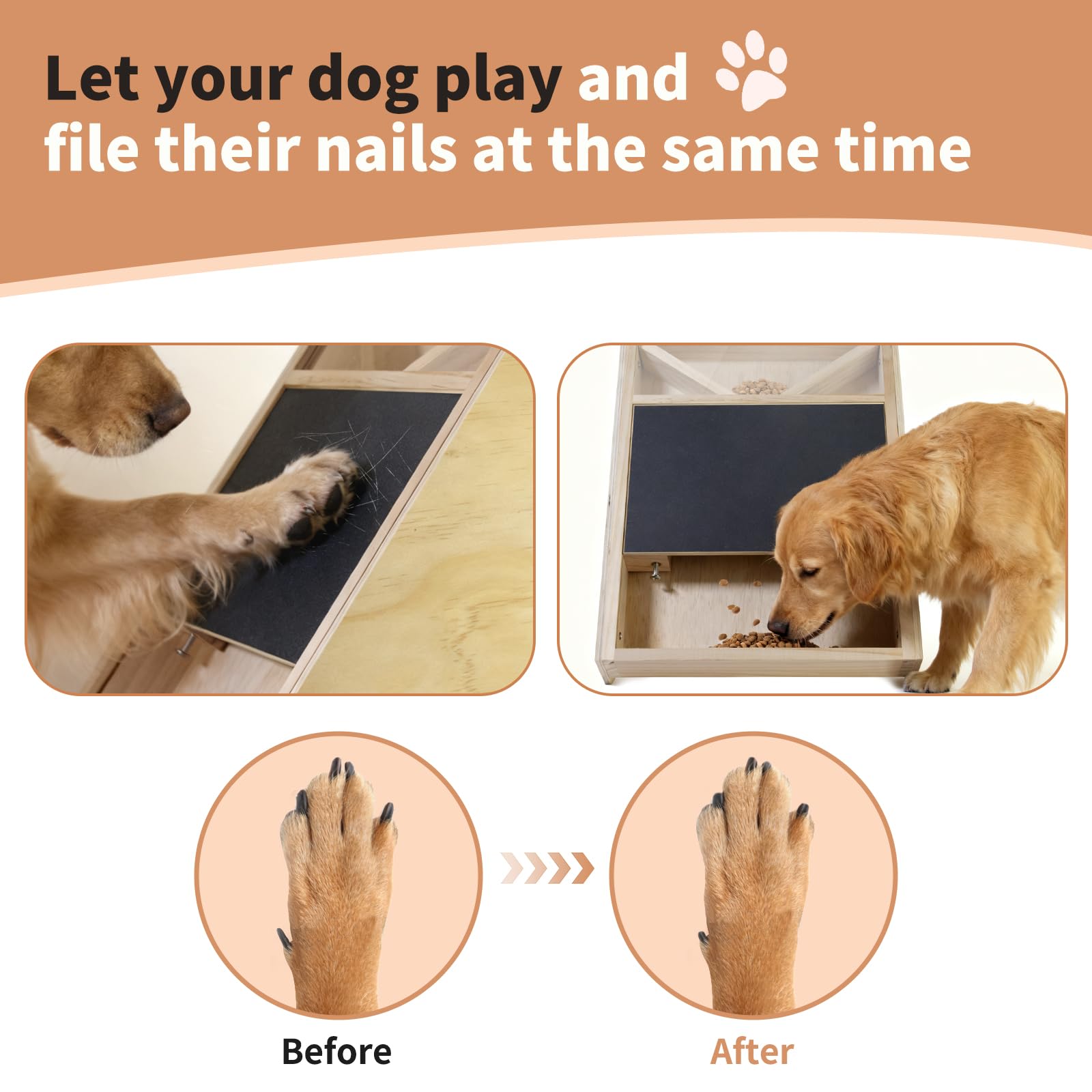 Elixique treat-compartment scratch board enabling positive nail care training.