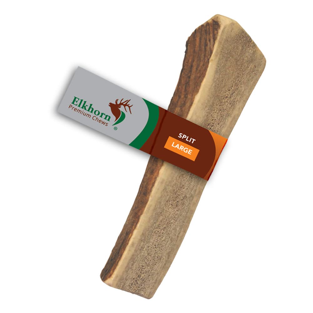 Elkhorn Premium Chews large split elk antler for dogs, durable chew lasting longer.
