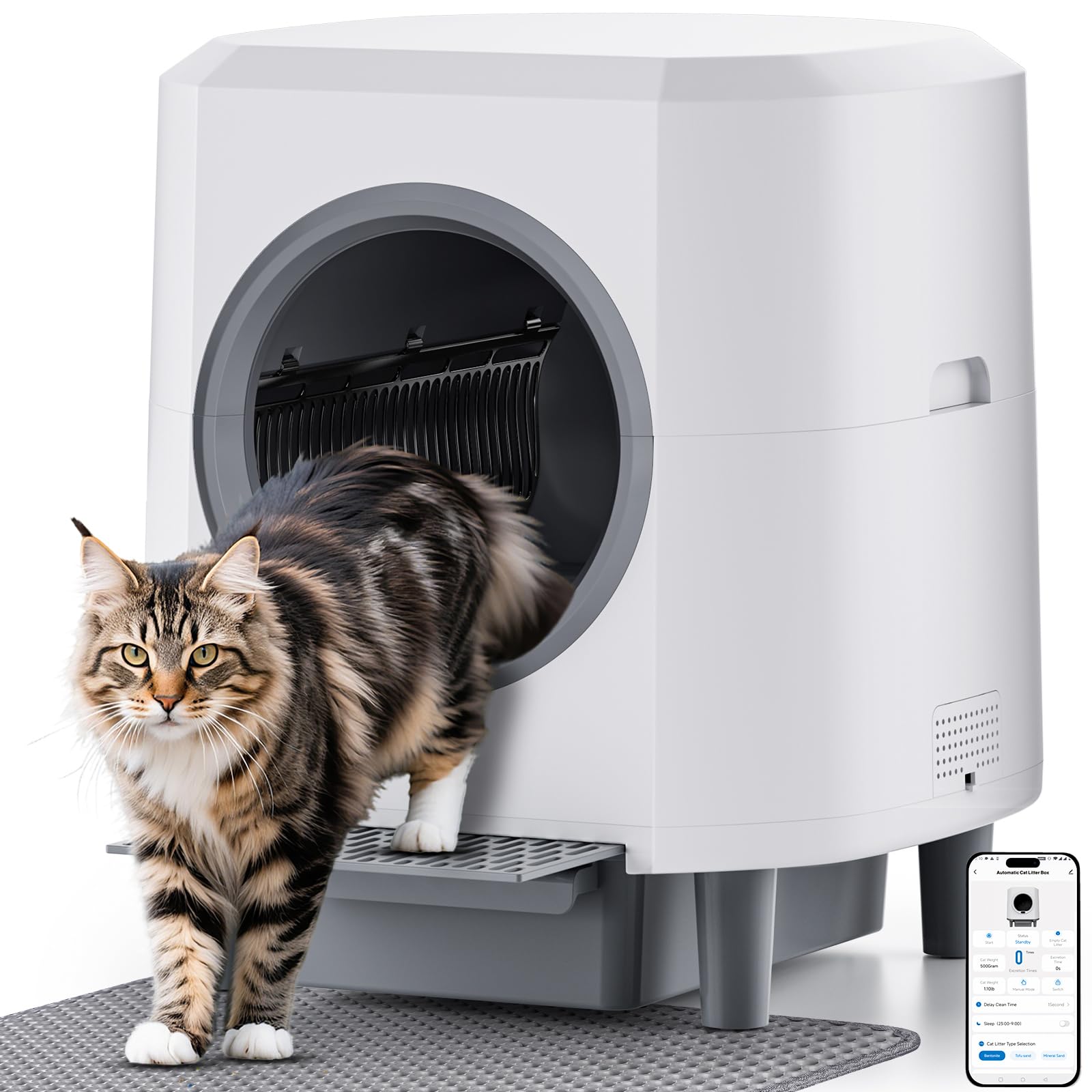 Ellenpent automatic litter box front view with quick self-cleaning after each use.