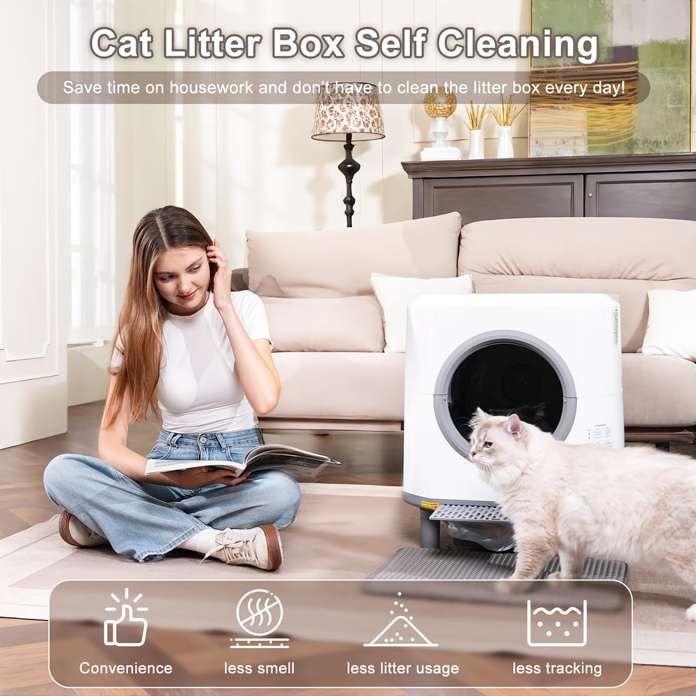Ellenpent automatic litter box top view highlighting spacious interior and 90L footprint.