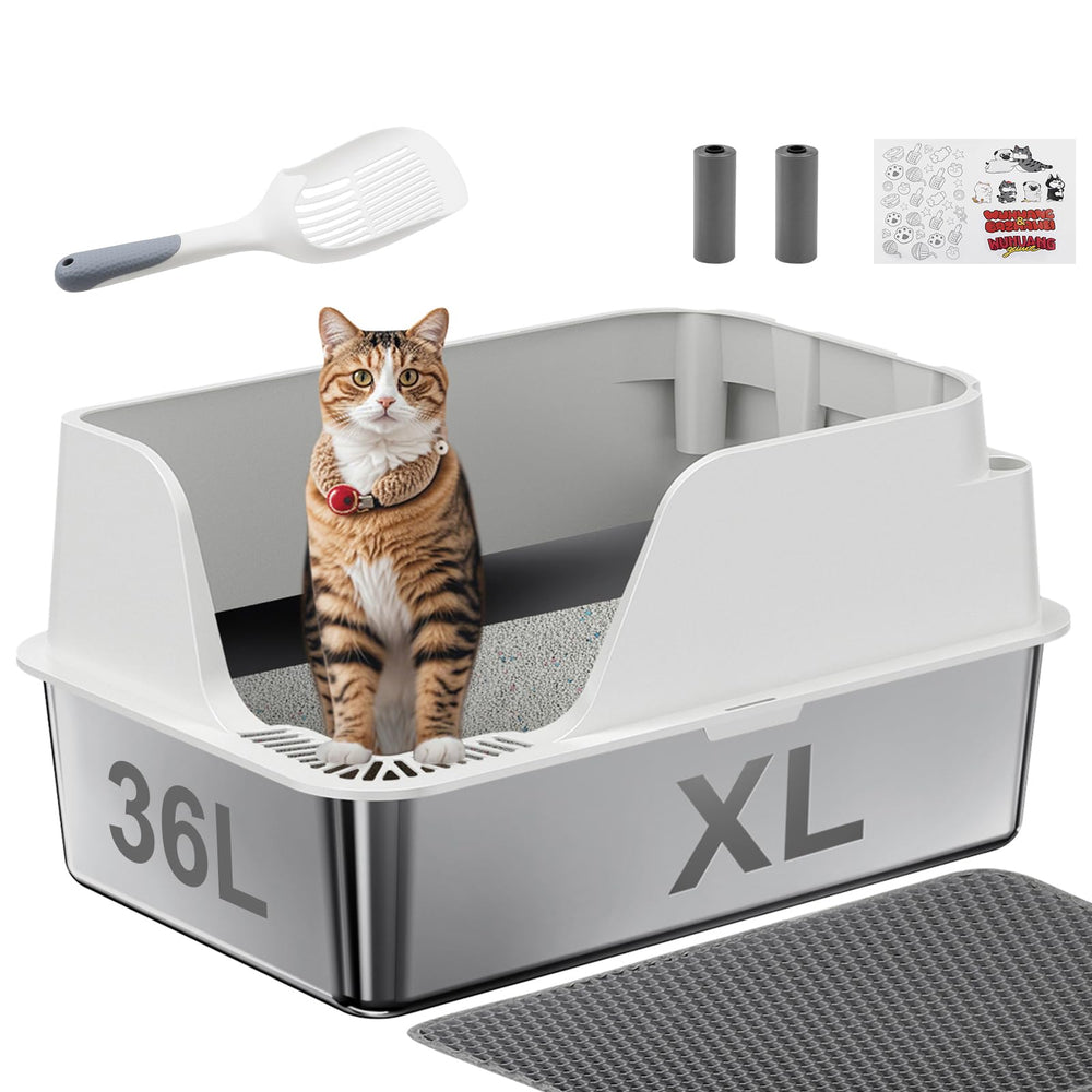 Ellenpent non-stick stainless litter box with side opening for easy access and mess control.