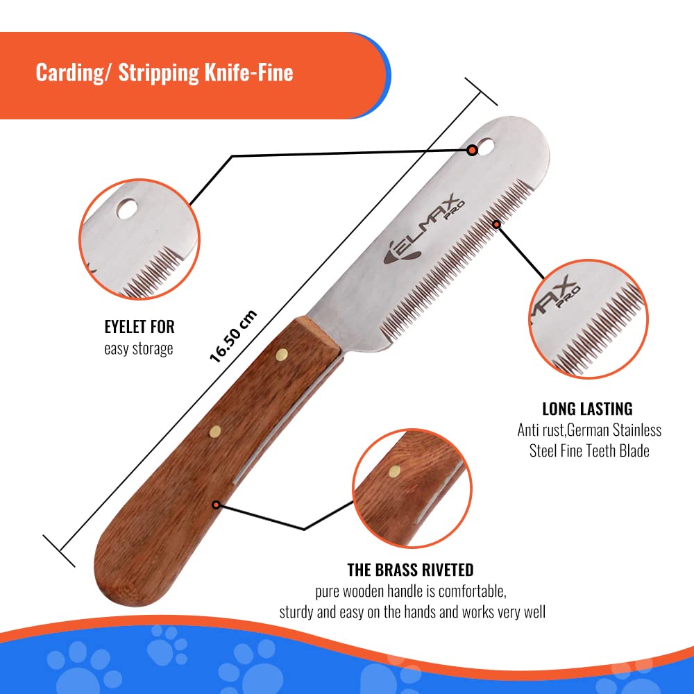 Elmax Pro stripping knife doubles as carding tool to remove undercoat.