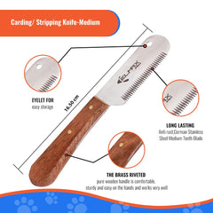 Elmax Pro stripping knife set with six types for versatile dog grooming.