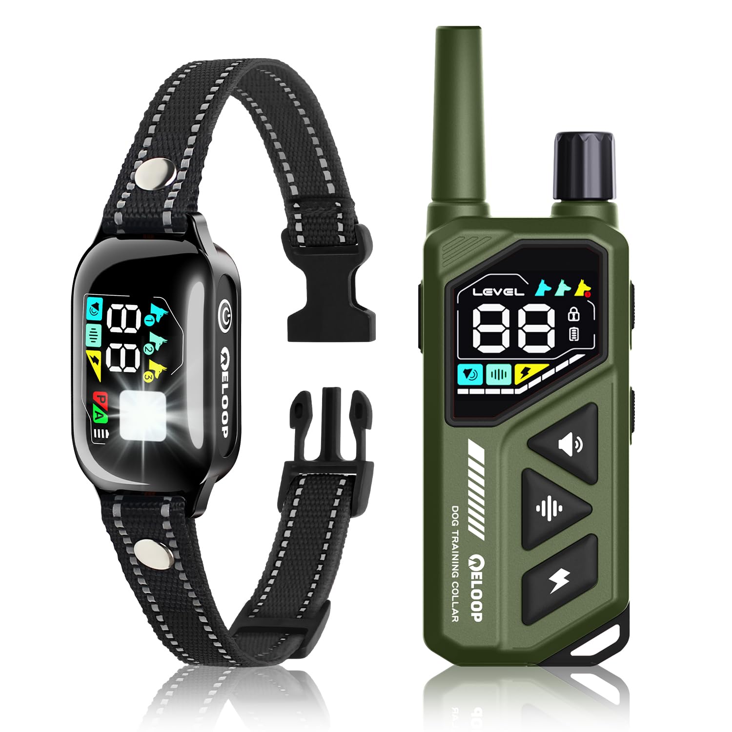 ELOOP 2-in-1 AI bark collar close-up with smart detection feature