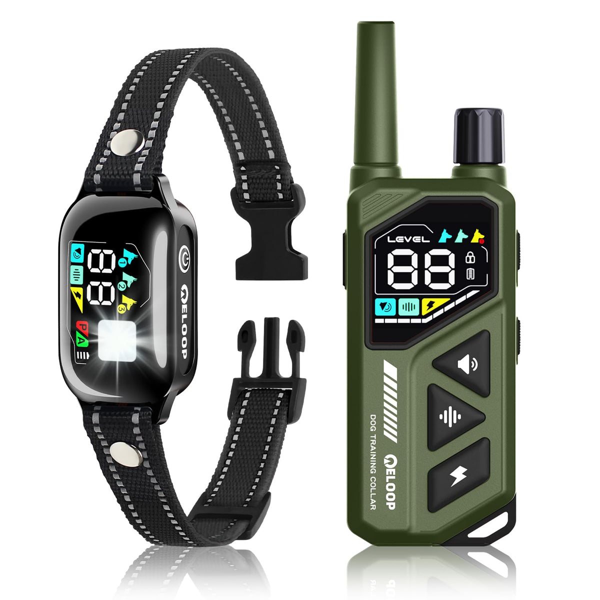 ELOOP 2-in-1 AI bark collar close-up with smart detection feature
