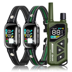 ELOOP Smart Dog Training Collar remote setup showing two-dog control capabilities