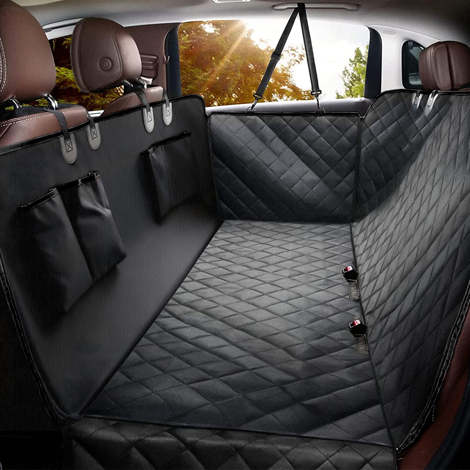 Elouta dog car seat cover backseat waterproof keeps spills and hair off upholstery.