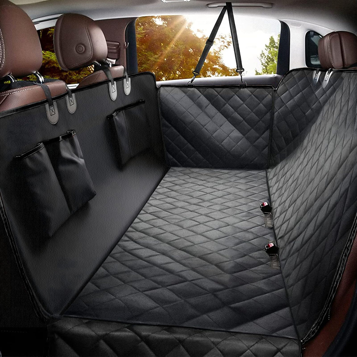 Elouta dog car seat cover backseat waterproof keeps spills and hair off upholstery.