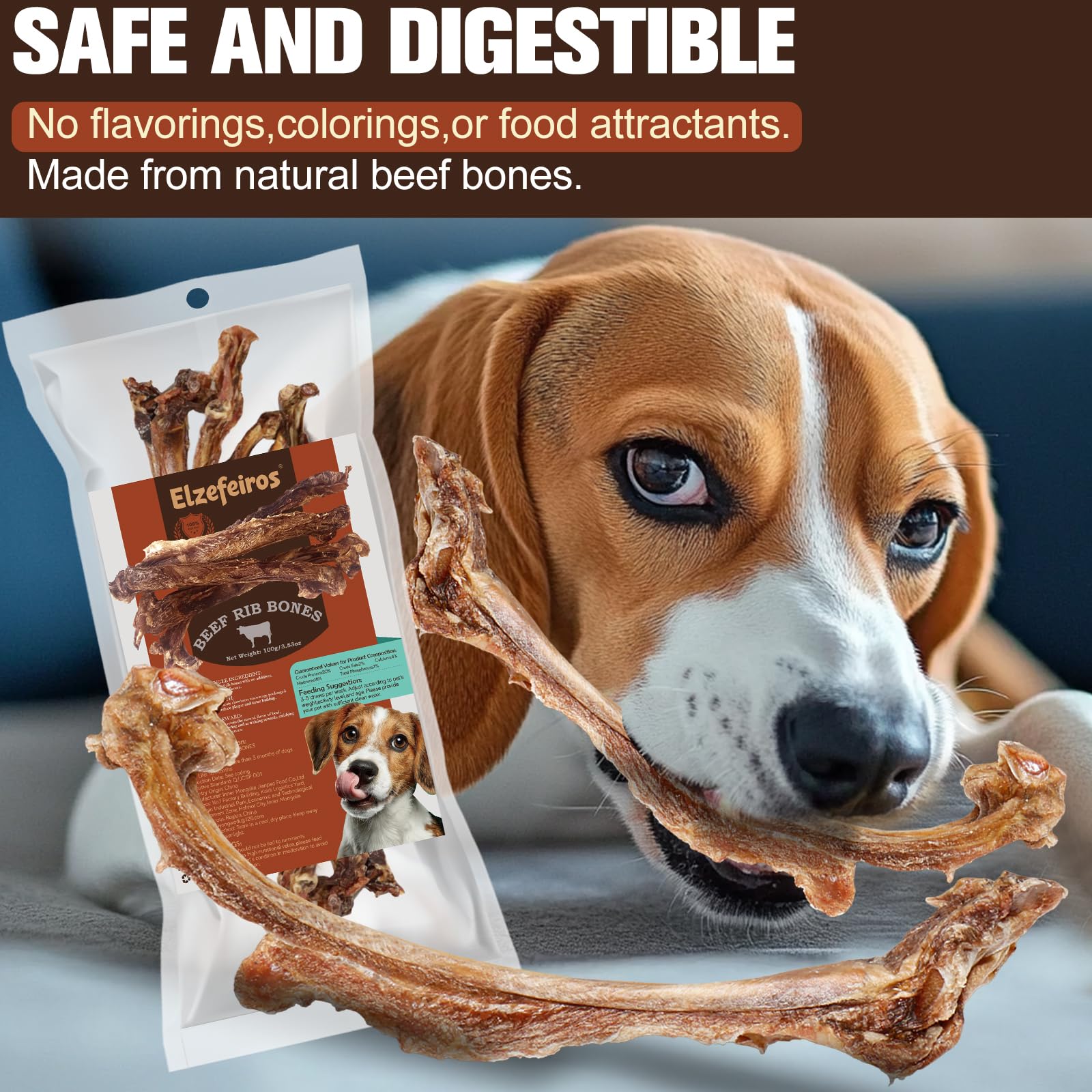 Elzefeiros rib bone chew shown for medium and large dogs