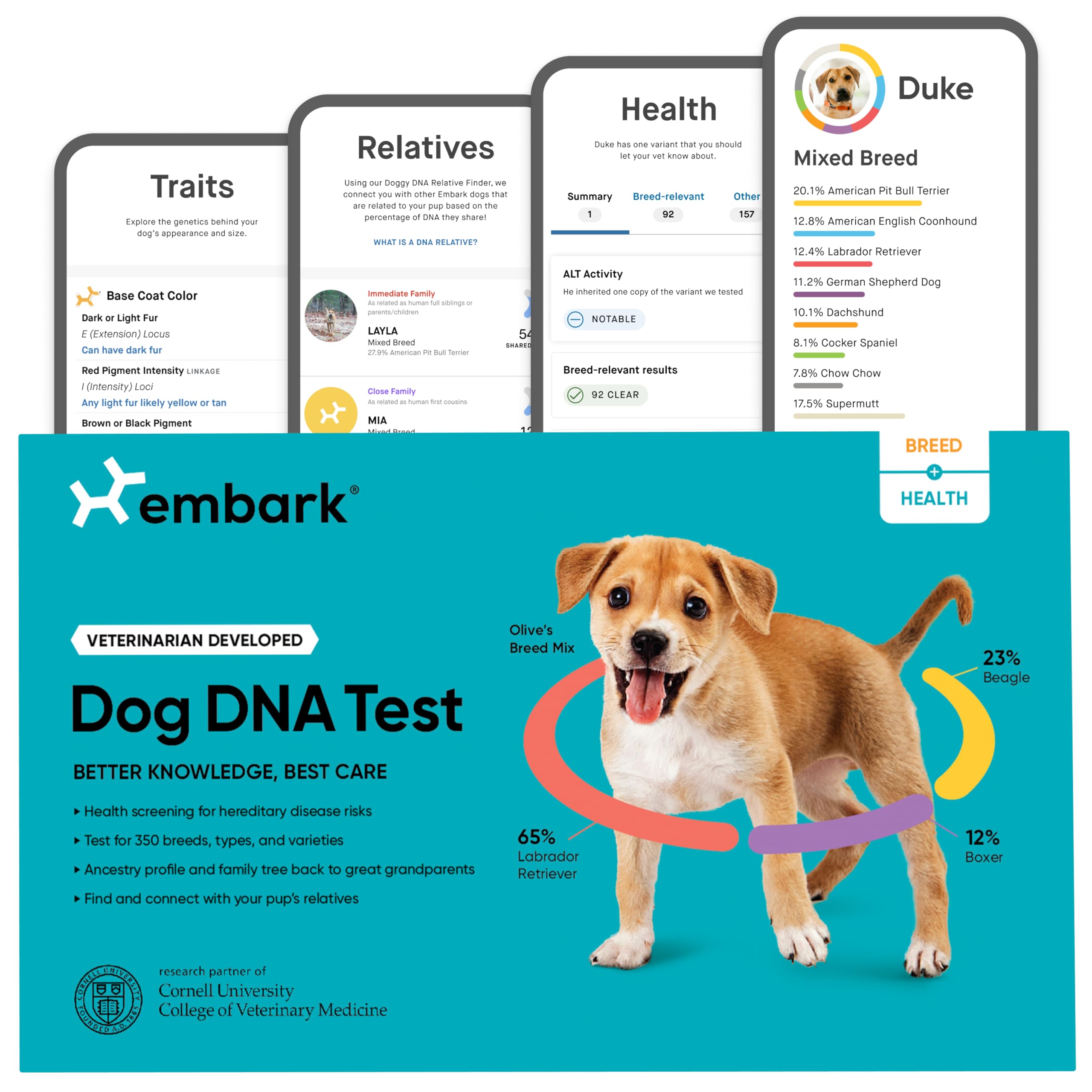 Embark Breed & Health Kit packaging shown for easy at-home pet DNA testing.