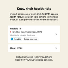 Embark Breed & Health Kit results dashboard highlights breed, health, and trait insights for informed care.