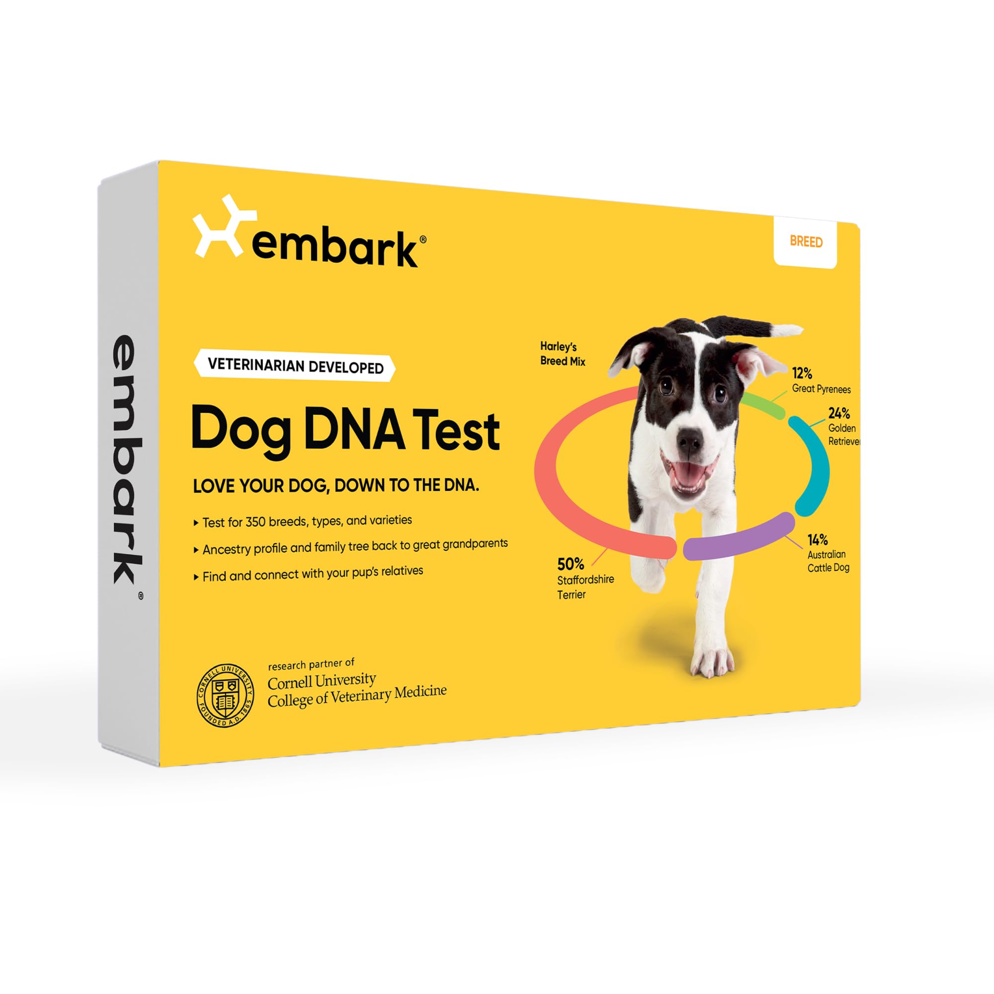 Embark breed-identification-kit-packaging shows precise breed insights for mixed-breed dogs