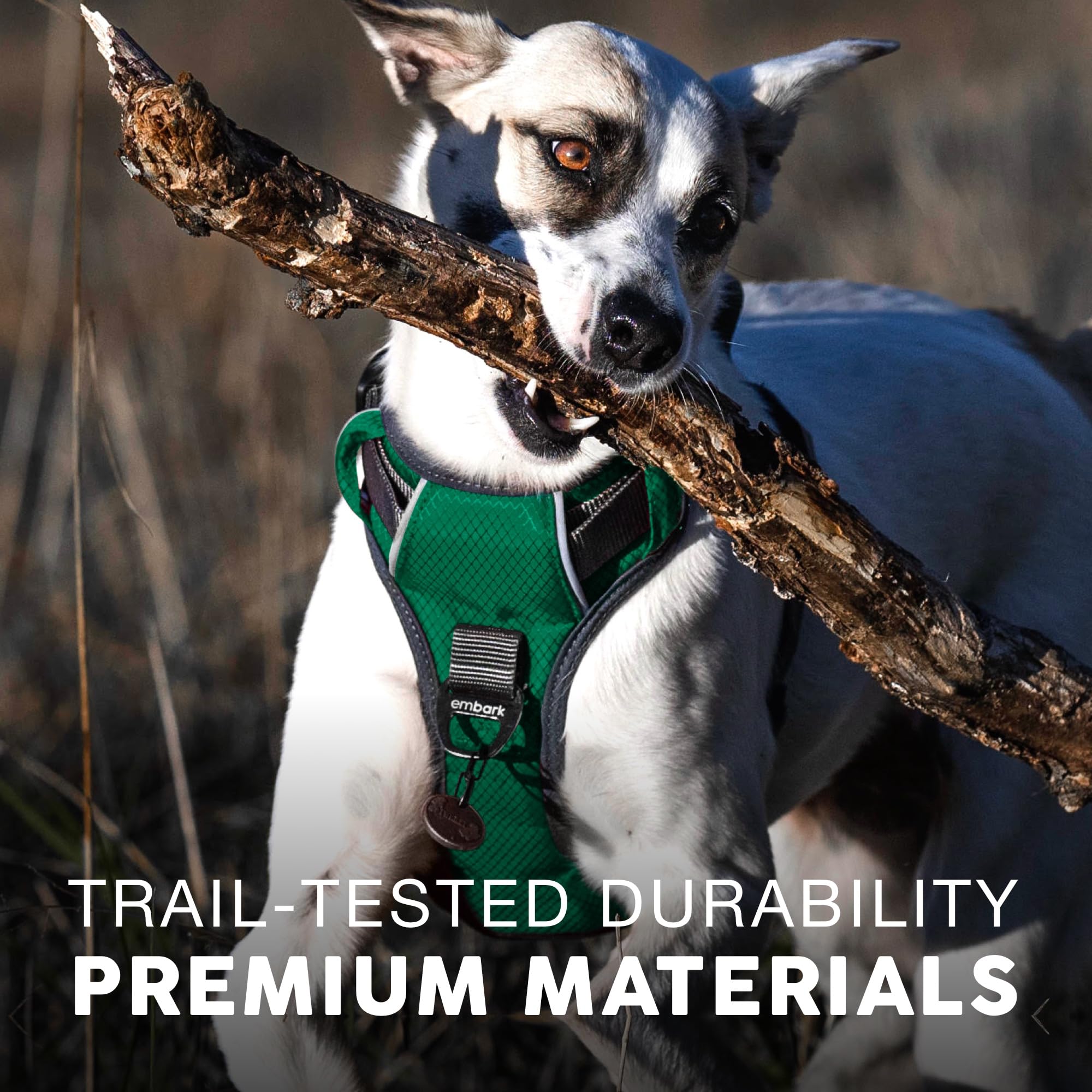 Embark Pets heavy-duty Oxford nylon construction withstands active outdoor adventures.
